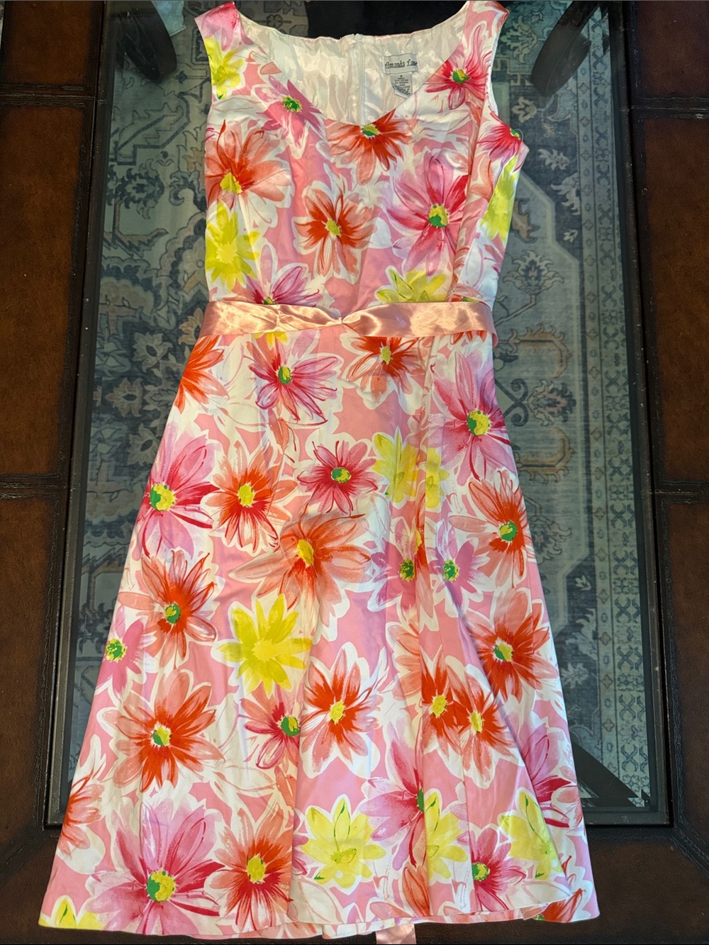 Amanda Lane Pink Floral Sleeveless Fit & Flare Dress